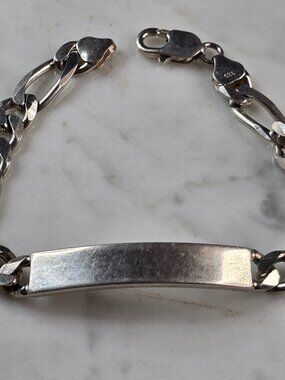 Mens Vintage Estate Sterling Silver ID Bracelet 24.5g E6762